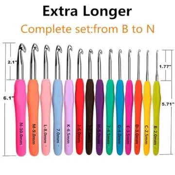 14 Size Crochet Hooks Set 2mm(B)-10mm(N), Ergonomic Crochet Hooks with Case for Arthritic Hands,Extra Long Crochet Needles