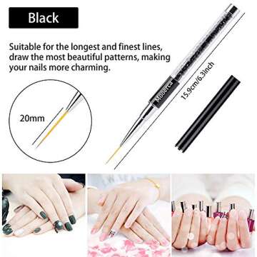 5Pcs Nail Art Liner Brushes UV Gel Painting Acrylic Nail Design Nylon Brush Pen Set Metal Diamond application Rhinestone Handle Salon, Nail Dotting Painting Drawing Crystal PenSize 5/7/9/11/20mm