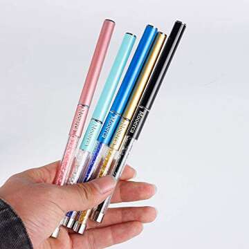 5Pcs Nail Art Liner Brushes UV Gel Painting Acrylic Nail Design Nylon Brush Pen Set Metal Diamond application Rhinestone Handle Salon, Nail Dotting Painting Drawing Crystal PenSize 5/7/9/11/20mm