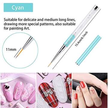 5Pcs Nail Art Liner Brushes UV Gel Painting Acrylic Nail Design Nylon Brush Pen Set Metal Diamond application Rhinestone Handle Salon, Nail Dotting Painting Drawing Crystal PenSize 5/7/9/11/20mm
