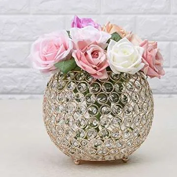 VINCIGANT Gold Crystal Bowl Candle Holders Centerpieces for Dining Room Table/Decoration Candelabra/Gift Boxed/8 Inches Diameter
