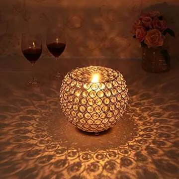 VINCIGANT Gold Crystal Bowl Candle Holders Centerpieces for Dining Room Table/Decoration Candelabra/Gift Boxed/8 Inches Diameter