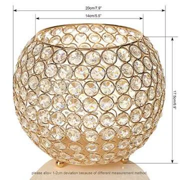 VINCIGANT Gold Crystal Bowl Candle Holders Centerpieces for Dining Room Table/Decoration Candelabra/Gift Boxed/8 Inches Diameter