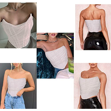Elegant MOALLUOM Mesh Corset Crop Top for Women Y2K