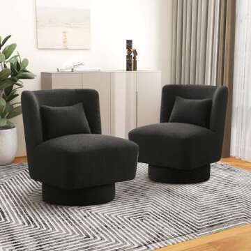 Modern Boucle Upholstered Accent Swivel Barrel Chair w/Pillow, Armless Comfy Leisure Club Lounge Cha...