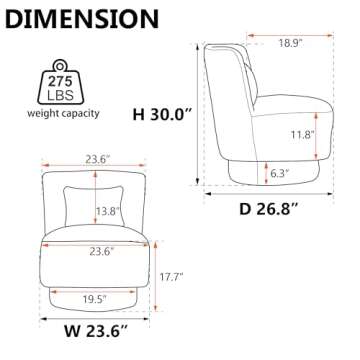 Modern Boucle Upholstered Accent Swivel Barrel Chair w/Pillow, Armless Comfy Leisure Club Lounge Chair with Swivel Round Base Reading Chair for Living Room, Bedroom, Home Office (Black)