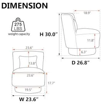 Modern Boucle Upholstered Accent Swivel Barrel Chair w/Pillow, Armless Comfy Leisure Club Lounge Chair with Swivel Round Base Reading Chair for Living Room, Bedroom, Home Office (Black)