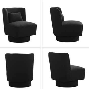 Modern Boucle Upholstered Accent Swivel Barrel Chair w/Pillow, Armless Comfy Leisure Club Lounge Chair with Swivel Round Base Reading Chair for Living Room, Bedroom, Home Office (Black)