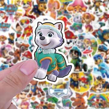 100 Cartoon Stickers Colorful Aesthetic VSCO Vinyl/PVC Waterproof Decals for Water Bottle, Hydroflask, Guitar, Luggage, Phone, Case, Laptop, Skateboard, Gift for Kids, Teens, Boys and Girls (Patrol