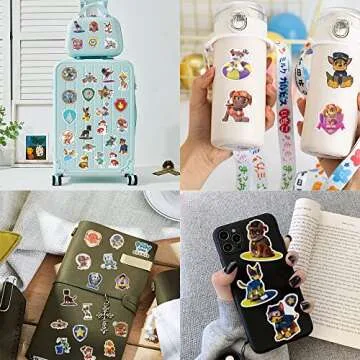 100 Cartoon Stickers Colorful Aesthetic VSCO Vinyl/PVC Waterproof Decals for Water Bottle, Hydroflask, Guitar, Luggage, Phone, Case, Laptop, Skateboard, Gift for Kids, Teens, Boys and Girls (Patrol
