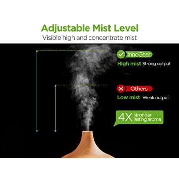 InnoGear Aromatherapy Diffuser & 10 Essential Oils Set, 400ml Diffuser Ultrasonic Diffuser Cool Mist Humidifier with 4 Timers 7 Colors Light Waterless Auto Off for Large Room Office, Yellow Wood Grain