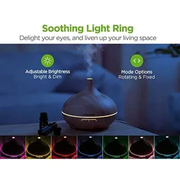 InnoGear Aromatherapy Diffuser & 10 Essential Oils Set, 400ml Diffuser Ultrasonic Diffuser Cool Mist Humidifier with 4 Timers 7 Colors Light Waterless Auto Off for Large Room Office, Yellow Wood Grain