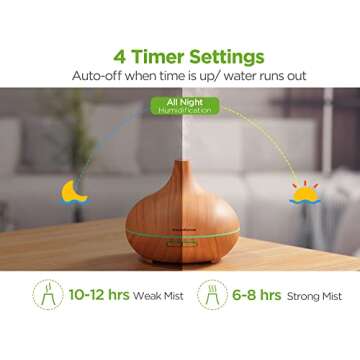 InnoGear Aromatherapy Diffuser & 10 Essential Oils Set, 400ml Diffuser Ultrasonic Diffuser Cool Mist Humidifier with 4 Timers 7 Colors Light Waterless Auto Off for Large Room Office, Yellow Wood Grain