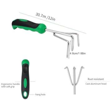Hand Rake, yeueewl Mini Hand Rake Garden Tool Ergonomic Design Hand Held Cultivator Lightweight, Dur...