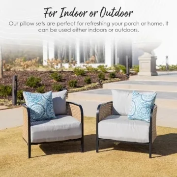 Resort Spa Home Decor Square Throw Pillows Set of 2 | 17"x 17"| All-Weather Spun Fabric | Water and Fade-Resistant | Outdoor Accent Pillows for Patio Furniture | Balmoral Opal