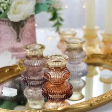 WDHODEC Orange Candlestick Candle Holders 12PCS Glass Taper Candle Holders for Table Centerpiece Colorful Gradient Candle Sticks for Wedding, Party and Festival Decoration