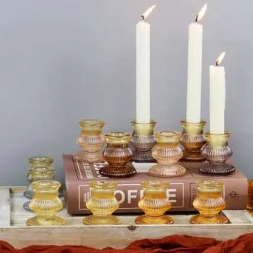 WDHODEC Orange Candlestick Candle Holders 12PCS Glass Taper Candle Holders for Table Centerpiece Colorful Gradient Candle Sticks for Wedding, Party and Festival Decoration