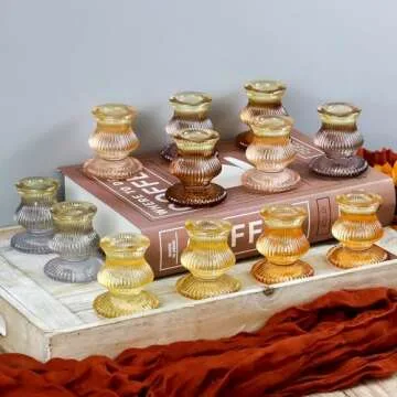 WDHODEC Orange Candlestick Candle Holders 12PCS Glass Taper Candle Holders for Table Centerpiece Colorful Gradient Candle Sticks for Wedding, Party and Festival Decoration