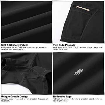 Women's High Waist Yoga Shorts with Side Pockets Tummy Control Running Gym Workout Biker Shorts for Women 8" /3"(3" Black, S)