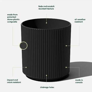 Veradek Mason Series Demi Planter - Large Round Planter for Indoor or Outdoor Patio/Balcony | Made f...