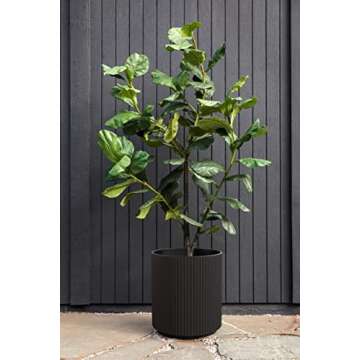 Veradek Mason Series Demi Planter - Large Round Planter for Indoor or Outdoor Patio/Balcony | Made from Plastic & Concrete with Drainage Holes | Modern Décor for Flowers, Trees, Tall Plants