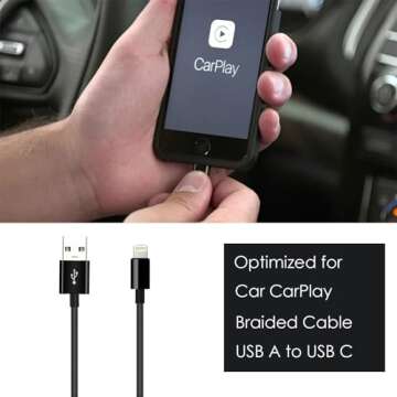 iPhone 15/16 Car Carplay Cable, USB A to USB C Cable for iPhone 15/16, 15/16 Pro Max, 15/16 Plus, iPad 10th Gen, iPad Pro 12.9/11, Air 5th/4th Gen,Mini 6th Gen Charger Cord, Car Charging Cable(Black)