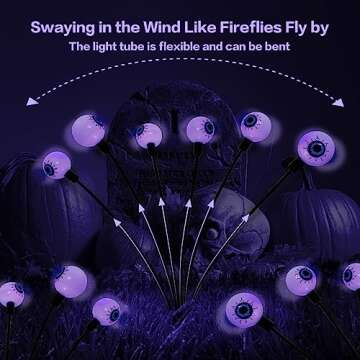 2PACK Scary Eyeballs Solar Garden Lights Halloween Decorations Outdoor,Swaying Firefly with 12LED Pu...