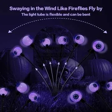 2PACK Scary Eyeballs Solar Garden Lights Halloween Decorations Outdoor,Swaying Firefly with 12LED Pu...