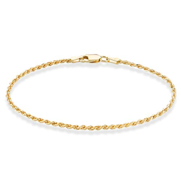 Miabella 18K Gold Over Sterling Silver Italian 2mm, 3mm Diamond-Cut Braided Rope Chain Bracelet for Men Women, Solid 925 Made in Italy (2mm - Length 7 Inches (Small))