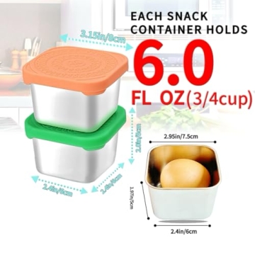 HTEVW 6Pack 6oz Stainless Steel Snack Containers for Kids