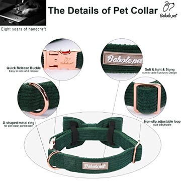 Babole Pet Stylish Green Dog Collar for Medium Dogs with Adjustable Fit and Removable Bow Tie