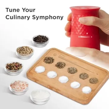 Kitchen Mama Rechargeable Gravity Salt and Pepper Grinder: Adjustable Coarseness, Refillable, Electric One-Hand Operated, Lightweight Spice Shaker Dispenser (Red)