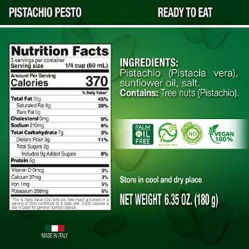 SICANIA Pistachio Pesto Sauce, Savor the Taste of Sicily with Our Healthy, Palm Oil-Free Recipe - Ready-to-Eat, 6.35 oz (180Gr)