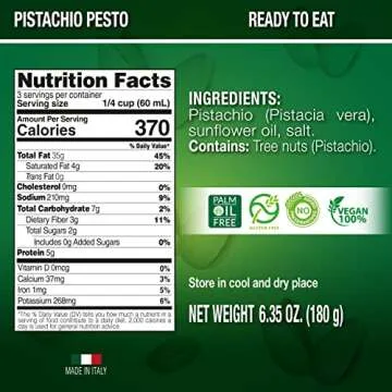 SICANIA Pistachio Pesto Sauce, Savor the Taste of Sicily with Our Healthy, Palm Oil-Free Recipe - Ready-to-Eat, 6.35 oz (180Gr)
