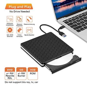 External DVD Drive, Amicool USB 3.0 Type-C CD DVD +/-RW Optical Drive USB C Burner Slim CD/DVD ROM R...