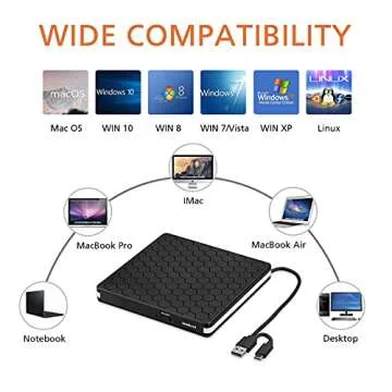 Amicool External DVD Drive USB 3.0 Type-C Portable DVD Burner