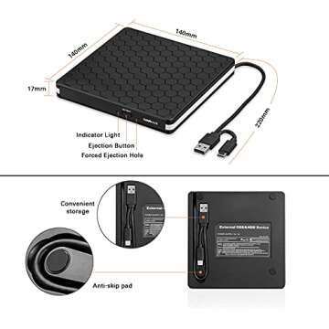 External DVD Drive, Amicool USB 3.0 Type-C CD DVD +/-RW Optical Drive USB C Burner Slim CD/DVD ROM Rewriter Writer Reader Portable for PC Laptop Desktop MacBook Mac Windows 7/8.1/10 Linux OS Apple