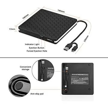 Amicool External DVD Drive USB 3.0 Type-C Portable DVD Burner