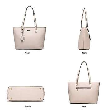 Elimpaul Women Fashion Handbags Tote Bag Shoulder Bag Top Handle Satchel Purse Set 4Pcs, Beige, Medi...