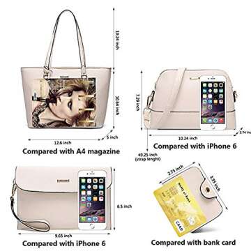 Elimpaul Women Fashion Handbags Tote Bag Shoulder Bag Top Handle Satchel Purse Set 4Pcs, Beige, Medium