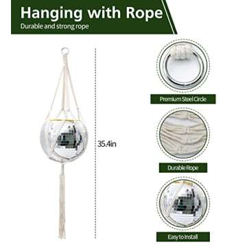 RUBY.Q Disco Ball Planter, 8" Silver/Rose Gold Disco Planter, Disco Ball Plant Hanger with Rope Chain Circle (8", Silver)