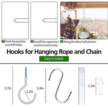 RUBY.Q Disco Ball Planter, 8" Silver/Rose Gold Disco Planter, Disco Ball Plant Hanger with Rope Chain Circle (8", Silver)