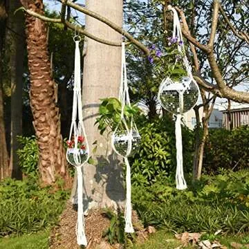 RUBY.Q Disco Ball Planter, 8" Silver/Rose Gold Disco Planter, Disco Ball Plant Hanger with Rope Chain Circle (8", Silver)