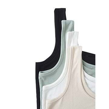 SheIn Women's 4 Pieces Scoop Neck Crop Tops Sleeveless Ribbed Knit Casual Cami Tank Top