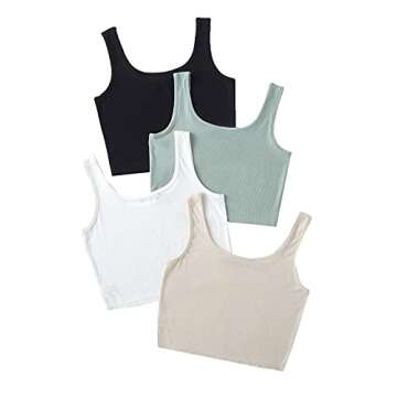 SheIn Women's 4 Pieces Scoop Neck Crop Tops Sleeveless Ribbed Knit Casual Cami Tank Top