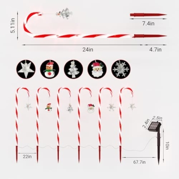 BITPOTT Christmas Candy Cane Solar Lights 12 Pack