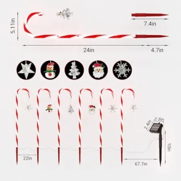 BITPOTT Christmas Candy Cane Solar Lights 12 Pack