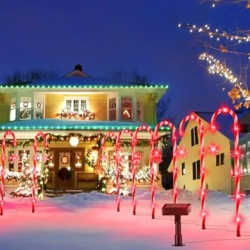 BITPOTT Christmas Candy Cane Solar Lights 12 Pack