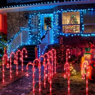 BITPOTT Christmas Candy Cane Solar Lights 12 Pack