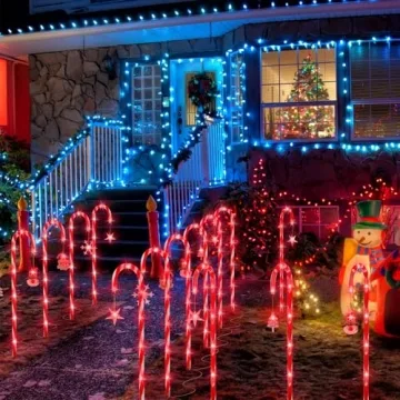 BITPOTT Christmas Candy Cane Solar Lights 12 Pack